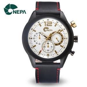 [네파] 크로노그래프 남성 야광 가죽시계 N5010F-WHITE