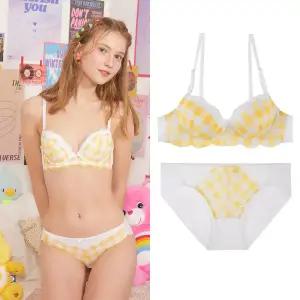 [롯데백화점]예스 옐로우 체크 헴팬티 세트 YSWBY301YSWPY302