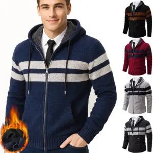 [마지막 물량 원가이하 판매] 남성 가을겨울 WARM 뉴 니트 후드 투라인 벨벳양털 퍼 가디건 점퍼 집업 점퍼 5칼라 /4/