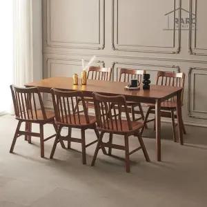 [/착불배송] 스퀘어 1900 고무나무 원목 6인 회전의자 식탁 세트 (식탁+의자6)