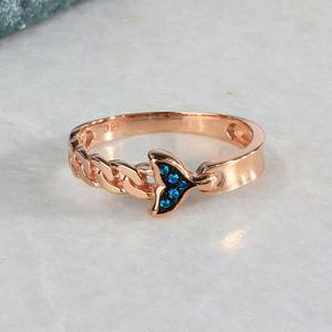 18K 블루 고래 꼬리 반지 청 큐빅 체인 볼드 데일리 행운 여자 친구 생일 선물