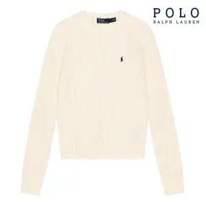 [POLO RALPH LAUREN] 폴로 랄프로렌 여성 케이블 니트 코튼 브이넥 스웨터 아이보리