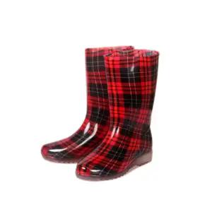 보생 투명 여자 장화 (체크적색) 위생 작업용 식당 주방화 레인부츠 미끄럼방지 방수