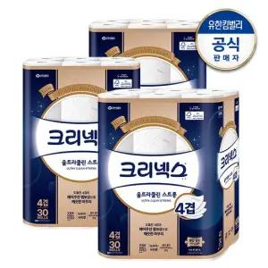 크리넥스 4겹 천연 펄프 울트라클린 롤화장지 25M-30롤X3팩