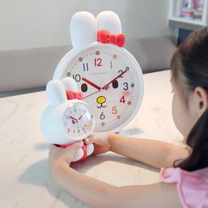 HOTCLOCK 리본토끼 교육용 무소음 시계 어린이 공부 벽 알람 아이방 캐릭터 인테리어
