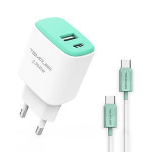 템플러 PD25W 2포트 가정용 충전기 CtoC케이블 포함 5핀 급속 핸드폰 QC 고속