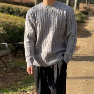 남자 울 라운드 꽈배기 니트 남성용 케이블 스웨터 니트스웨터