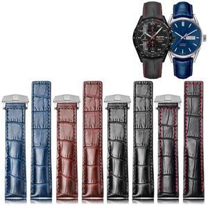 호환 태그호이어 칼레라용 가죽 시계 밴드 블루 다크 브라운 블랙 소가죽 남성용 시계 스트랩 스틸 버클 액