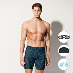 [4종세트] 베이직엘르 남성 네이비 5부 사각 패턴 실내수영복 BEZ-Y402N