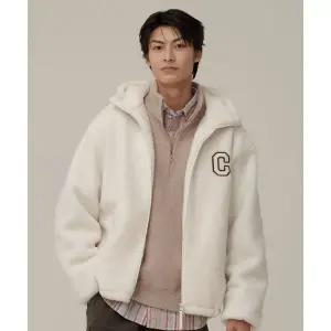 커버낫 COVERNAT 아치 로고 후드 쉐르파 자켓 아이보리 CO2403JK19IV 243254