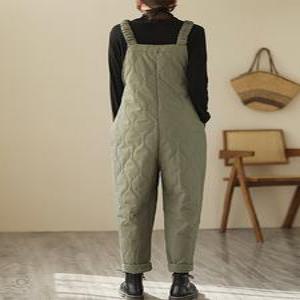 누빔패딩바지 여성 퀼팅 두꺼운 겨울 배기 멜빵바지 점프수트 팬츠 따뜻한