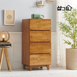 [기타]러버 원목 고무나무 4단 수납장 서랍장 500