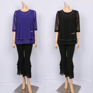 노브패리스 BGR2044이중 보석 망사 티셔츠 66에서99 국산 라인 라틴 모던 웰빙 뱃살 군살커버 칠부 사계절 여자