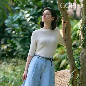 [온라인 한정]고비(GOBI) 실크 캐시미어 립조직 베이직 풀오버