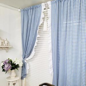 양면선염 체크프릴커튼 블루 주문제작상품