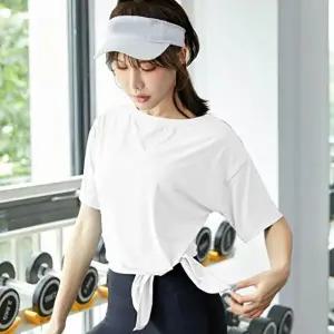 필라테스 요가 반팔 상의 옆트임 살짝묶어 포인트-WFC43BB