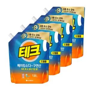 테크 베이킹소다+구연산 액체세제 일반/드럼 겸용 1.8L 4개