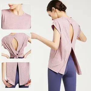 크로스오버 반팔 요가복 쿨링 시원해보이는-WF54EDD