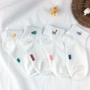 국산 큐티 골지 단목 8켤레 (4+4) 귀여운 동물 캐릭터 학생 발목 여성 패션 흰양말