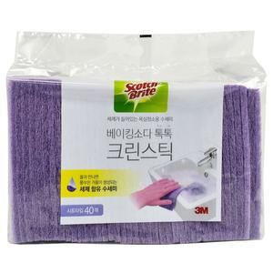 [스카치브라이트](대형12cm x 18cm) 40매 스카치브라이트 베이킹소다 톡톡 크린스틱 욕실청소 수세미 무...