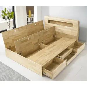 셀럽 고무나무 LED Q) 퀸 4단 서랍 수납 원목 침대 프레임 방문설치