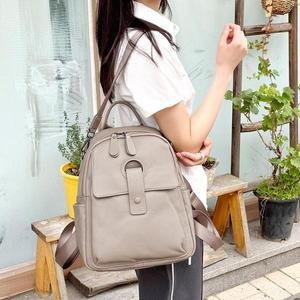 여성용 캐주얼 포켓 조절 스트랩 가죽 숄더 백팩