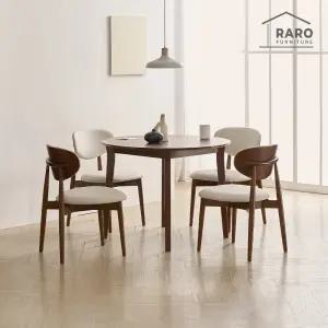 [/착불배송] 플레인 원형 1000 고무나무 원목 식탁 세트 (식탁+의자4)