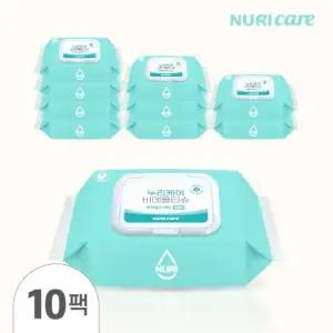 화장실 비데물티슈 40매캡 10개 단위 천연 펄프 누리케어 캡형 휴지