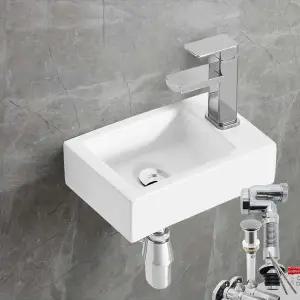 HLBATH 미니세면대 소형세면기 사각 HDL004+부속4종 (WA21C9E)