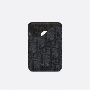 디올 Saddle 마그네틱 카드 지갑 블랙 그레인 자카드 2ADCH168YKS_H03E