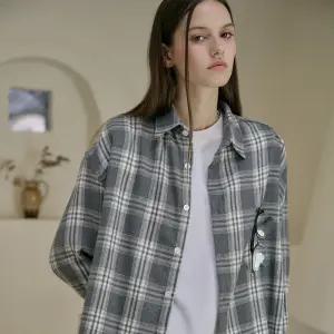 노마드 오버핏 체크 셔츠 그레이