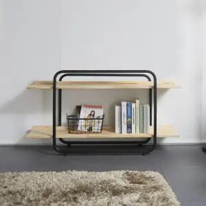 우아미가구 제나 레드파인 원목 2단 1200 철제 책장