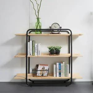 우아미가구 제나 레드파인 원목 3단 1200 철제 책장