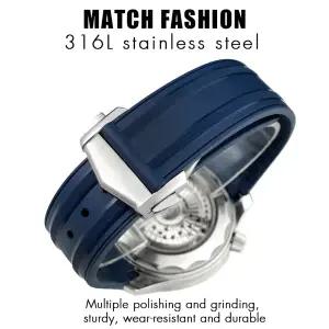 오메가 Seamaster 다이버 300M AT150 버클 시계 스트랩 용 19mm 20mm 곡선 끝 부드러운 불소 고무 FKM 고무