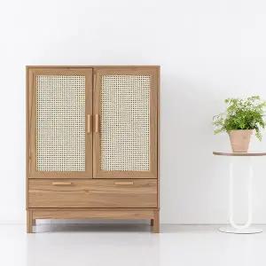 원목수납장 빈티지 라탄 거실 수납장 정리 선반