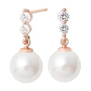 14K 골드필드 핀 이어링 클러스터 큐빅 진주 결혼식 혼주 스터드 귀걸이