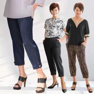 빅사이즈 엄마옷 중년여성 챠밍 플리츠 팬츠 3종 여름 9부 바지 주름 배기 조거 밴딩 고무줄 할머니옷