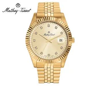 메티티솟 H710PDI 금장 남성용 손목시계 스위스메이드 메탈밴드 정장시계