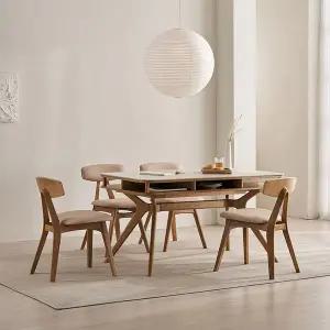 [삼익가구]코비오 포세린 세라믹 4인용 수납형 원목 1400 식탁세트(의자4)