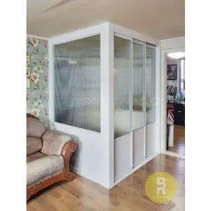 [바른도어]36번 ㄱ자중문 파티션 초슬림3연동 화이트 모루세로강화유리