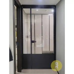 [바른도어]04번 90도 초슬림비대칭여닫이중문 고시형 블랙 투명강화유리(기타손잡이호환불가)