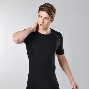 남자 얇은 겨울 발열 내복 반팔 상의 보온 내의 검정