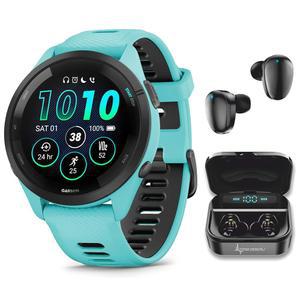 웨어러블4U 가민 포러너 265 음악 GPS 46mm 스마트워치, AMOLED 1.3 탑재 아쿠아 터치스크린 디스플레이 블랙 이어버드 번들