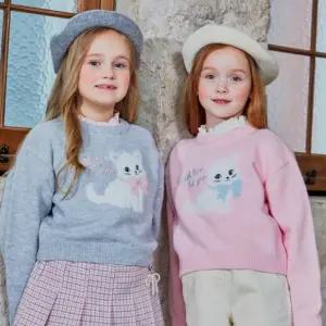 [로엠걸즈] 고양이 자가드 스웨터 RGKA24W5P