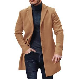 가펑 남성 트렌치코트 슬림 핏 노치 라펠 싱글 가슴 탑 코트 겨울 따뜻한 면 비즈니스 롱 재킷