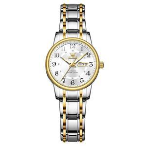 여성용 OLEVS 시계, 여성용 실버 드레스 방수 투톤 아날로그 스테인리스 럭셔리 패션 아라비아 숫자 고급 시계, 여성용 작은 손목 시계, 데이트 골드 블랙 숫자 다이얼