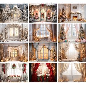 사진 촬영용 배경지 배경천 겨울 크리스마스 창 커튼 눈 트리 가족 초상화 장식 스튜디오
