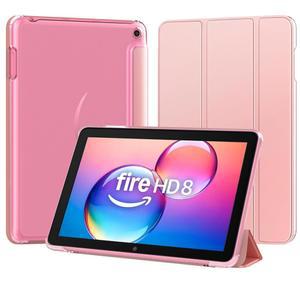 완전히 새로운 Amazon Fire HD 8 & Plus 태블릿 12세대/10세대, / 출시 에 맞는 케이스 8인치, 반투명 백쉘이 있는 트리플 스탠드 커버, 자동 웨이크/슬립, 로즈 골드