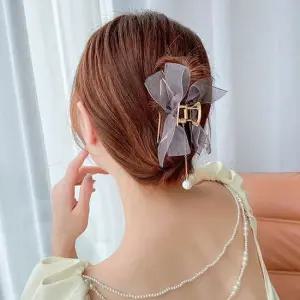 머리 장식 리본 집게핀 긴 머리용 실버 헤어핀 예쁜 리본집게핀