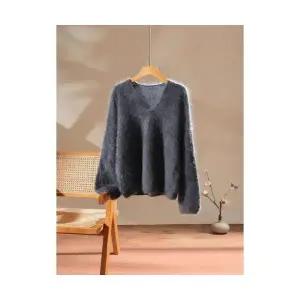 여자 세련된 겨울 니트 브이넥 기모 캐시미어 스웨터 추동 풀오버 상의 SPO마켓4